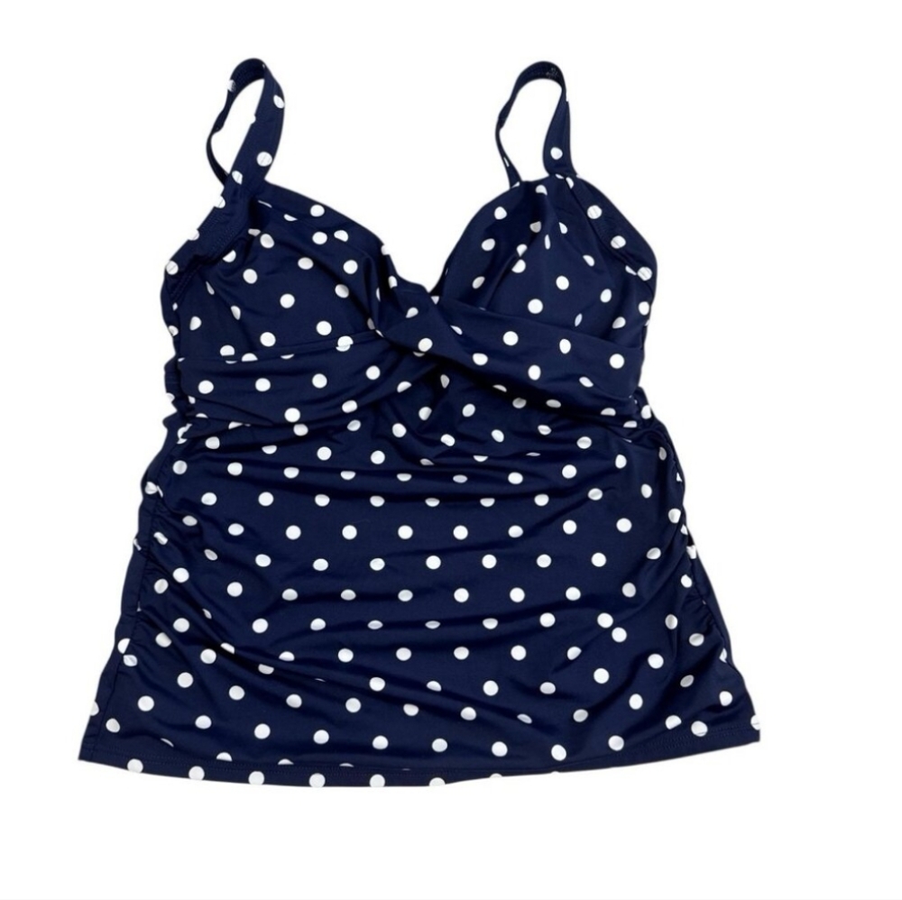 Lands' End Women's 10 Underwire Crossover Bust Tankini Swim Top Blue Polkadot